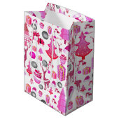 Roze kerst medium cadeauzakje (Voorkant Gekanteld)