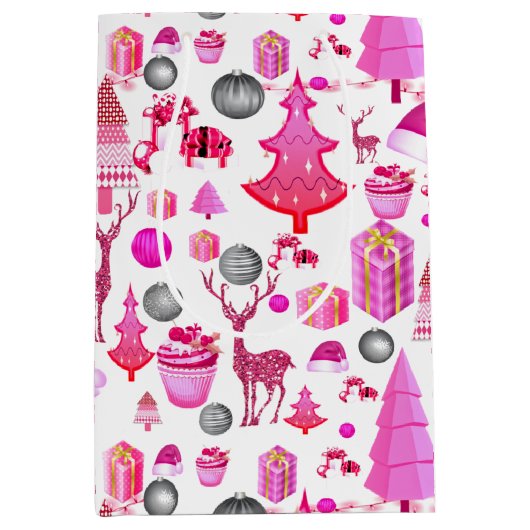 Roze kerst medium cadeauzakje (Voorkant)