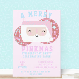 Roze Kerst Meisjes Disco Verjaardagsfeestje Kaart