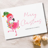 Roze kerst met Flamingo Feestdagenkaart