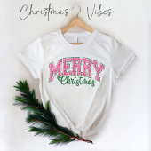 Roze Kerst met Glitter-achtige Retro Vetgedrukte t T-shirt