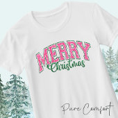 Roze Kerst met Glitter-achtige Retro Vetgedrukte t T-shirt