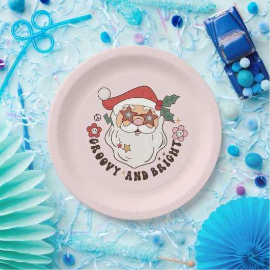 Roze kerst met Groovy Retro Papieren Bordje (Feest)
