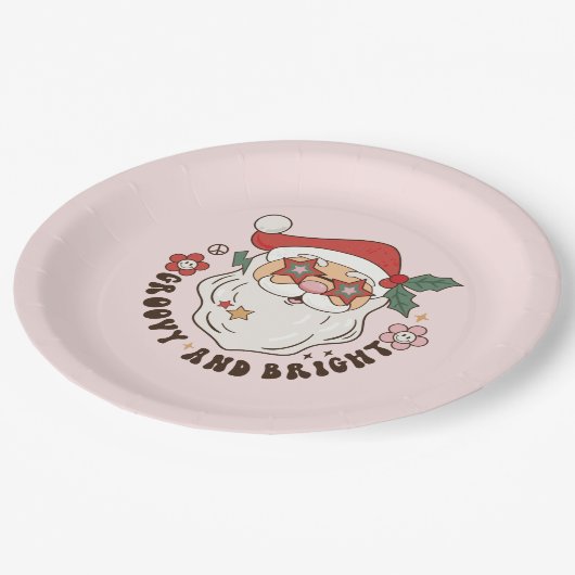 Roze kerst met Groovy Retro Papieren Bordje (Gekanteld)