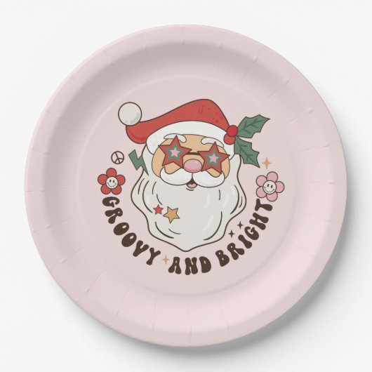 Roze kerst met Groovy Retro Papieren Bordje (Voorkant)