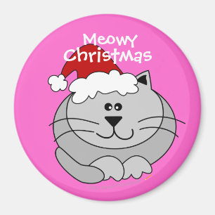 Roze kerst met kerst en een fat Cartoon kat Magneet