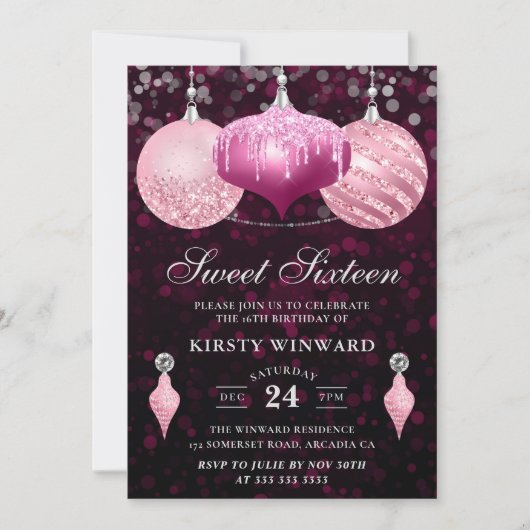 Roze kerst met kerst en sabiele sixteen kaart (Voorkant)