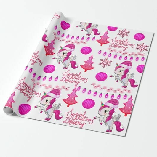 Roze kerst met kerst omslagpapier cadeaupapier (Uitgerold)
