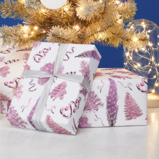 Roze kerst met kerstbomen cadeaupapier
