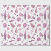 Roze kerst met kerstbomen cadeaupapier (Vlak)