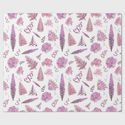 Roze kerst met kerstbomen cadeaupapier (Vlak)