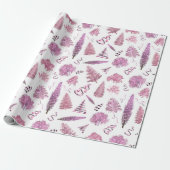 Roze kerst met kerstbomen cadeaupapier (Uitgerold)