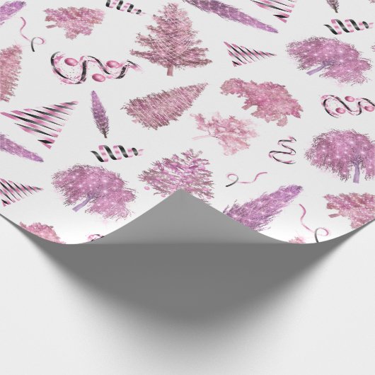 Roze kerst met kerstbomen cadeaupapier (Hoek)