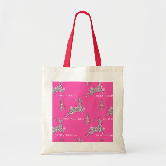Roze kerst met kerstmousserende rendiervis tote bag (Voorkant)