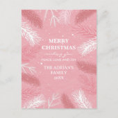 Roze kerst met pijnboombladeren briefkaart (Voorkant)