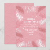 Roze kerst met pijnboombladeren feestdagenkaart (Voorkant / Achterkant)