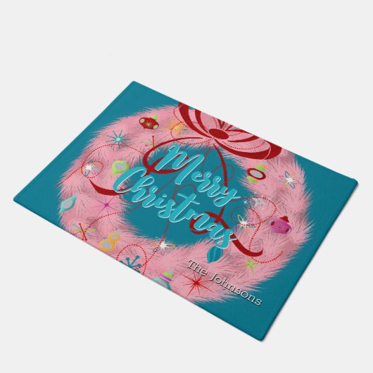 Roze kerst met wirespreet deurmat (Schuin)