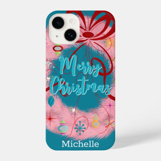 Roze kerst met wirespreet iPhone hoesje (Achterkant)