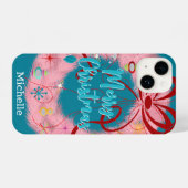 Roze kerst met wirespreet iPhone hoesje (Achterkant horizontaal)