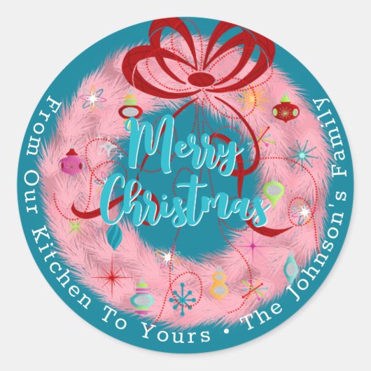 Roze kerst met wirespreet ronde sticker (Voorkant)