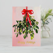 Roze Kerst Mistletoe Schilderij Custom Foto Folie Feestdagenkaart (Staand Voorkant)