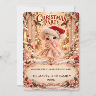 Roze Kerst Muis Familie Feest Uitnodiging