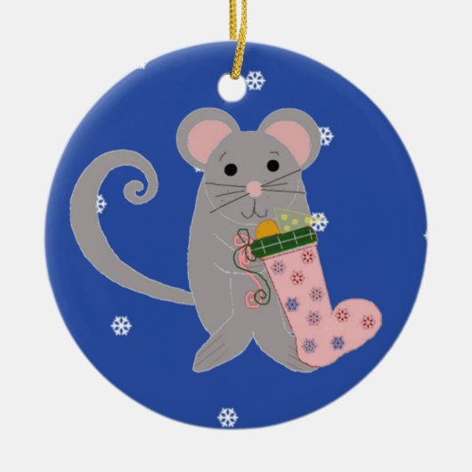 Roze Kerst Muis Keramisch Ornament (Voorkant)