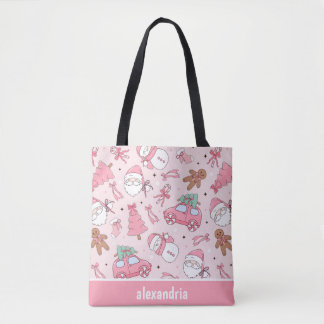 Roze kerst naadloos patroon tote bag