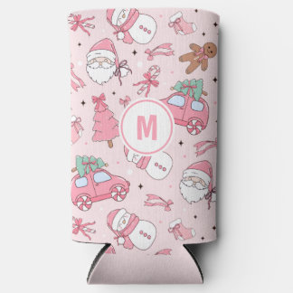 Roze kerst naadloos personaliseerbaar seltzer blikjeskoeler