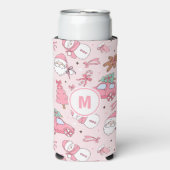 Roze Kerst Naadloos personalizeerbaar Seltzer Blikjeskoeler (Seltzer Voorkant)
