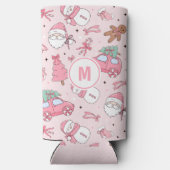 Roze Kerst Naadloos personalizeerbaar Seltzer Blikjeskoeler (Achterkant)