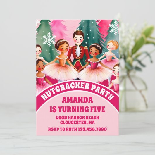 Roze Kerst Notenkraker Ballerina Kids Verjaardag Kaart (Staand voorkant)