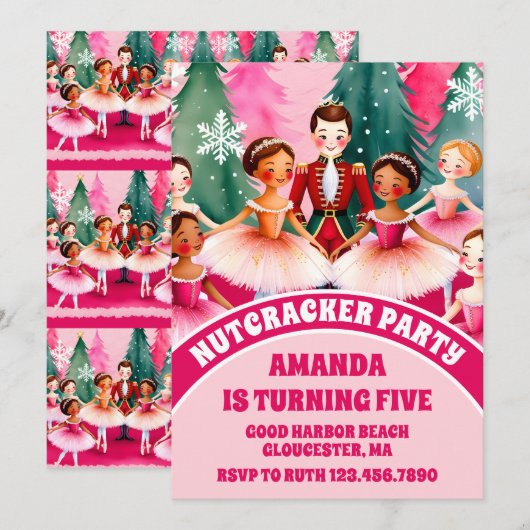 Roze Kerst Notenkraker Ballerina Kids Verjaardag Kaart (Voorkant / Achterkant)