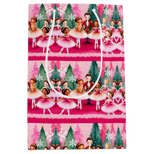 Roze Kerst Notenkraker Ballerina Kids Verjaardag Medium Cadeauzakje (Voorkant)