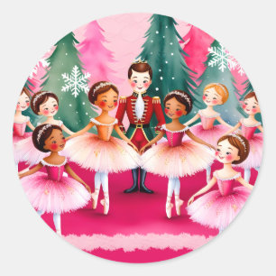 Roze Kerst Notenkraker Ballerina Kids Verjaardag Ronde Sticker