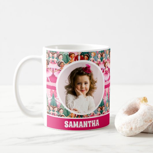 Roze Kerst Notenkraker Ballerina Kinder Foto Mok (Met donut)