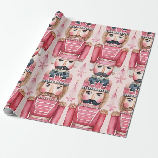 Roze Kerst notenkraker Cadeaupapier (Uitgerold)