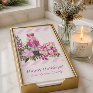 Roze kerst Notenkraker en Cadeaus  Servet