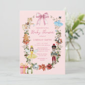 Roze Kerst Notenkraker met Boog Baby shower Kaart (Staand voorkant)