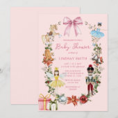 Roze Kerst Notenkraker met Boog Baby shower Kaart (Voorkant / Achterkant)