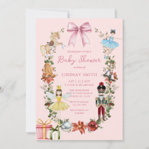 Roze Kerst Notenkraker met Boog Baby shower Kaart