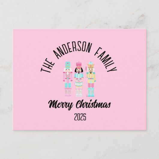 Roze Kerst Notenkraker Pastel Gepersonaliseerde Na Feestdagenkaart (Voorkant)