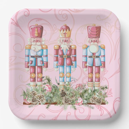 Roze Kerst Notenkraker Trio Papier Bord (Voorkant)