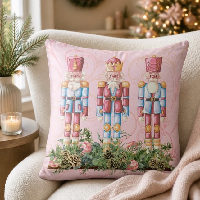 Roze Kerst Notenkraker Trio Worp Kussen (Creator heeft geüpload)