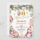 Roze Kerst Oh wat leuk Bloemen Eerste Verjaardag Kaart (Voorkant)