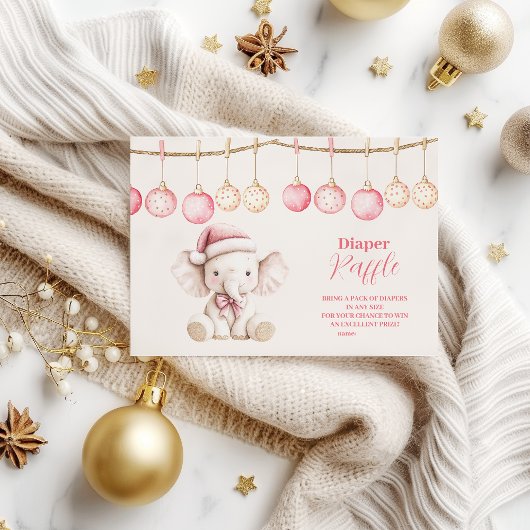 Roze Kerst Olifant Baby shower Diapper Raffle Informatiekaartje