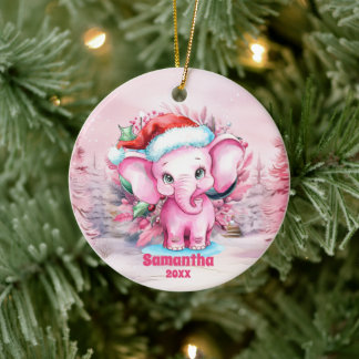 Roze Kerst Olifant Kinder Foto Ornament