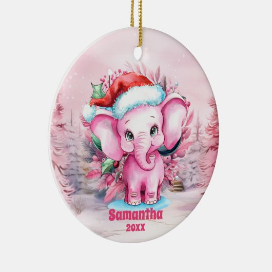 Roze Kerst Olifant Kinder Foto Ornament (Rechts)