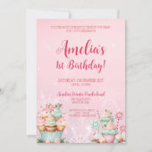 Roze Kerst Onederland Cupcake 1e verjaardag Kaart (Voorkant)