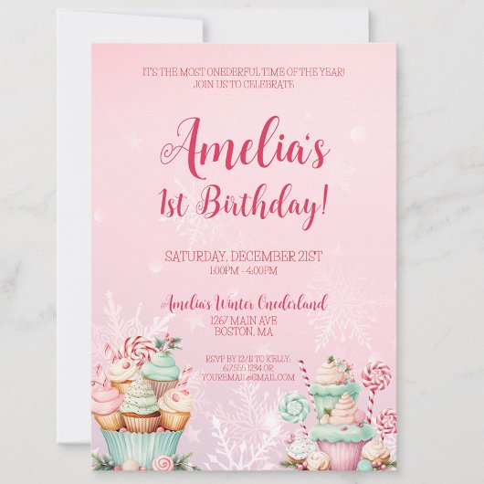 Roze Kerst Onederland Cupcake 1e verjaardag Kaart